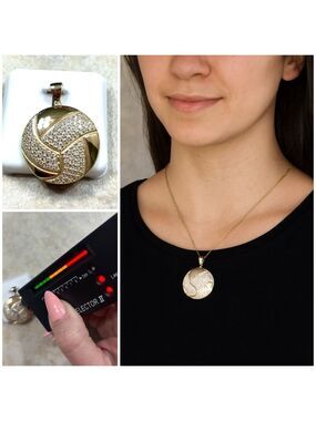 14 k Gold Over 925 Sterling Silver and Moissanite  Volleyball pendant